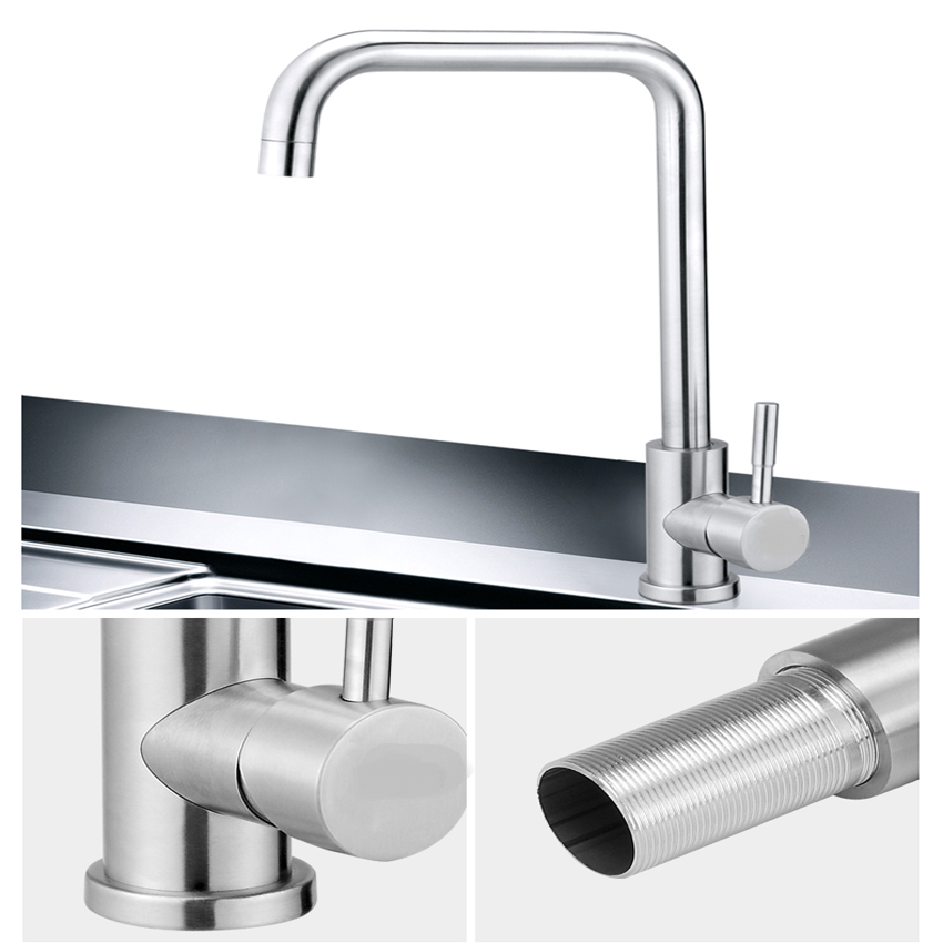 Vòi rửa chén bát nóng lạnh cắm chậu OS602 Inox 304 nguyên khối- tặng 2 dây cấp nóng lạnh inox dài 60cm
