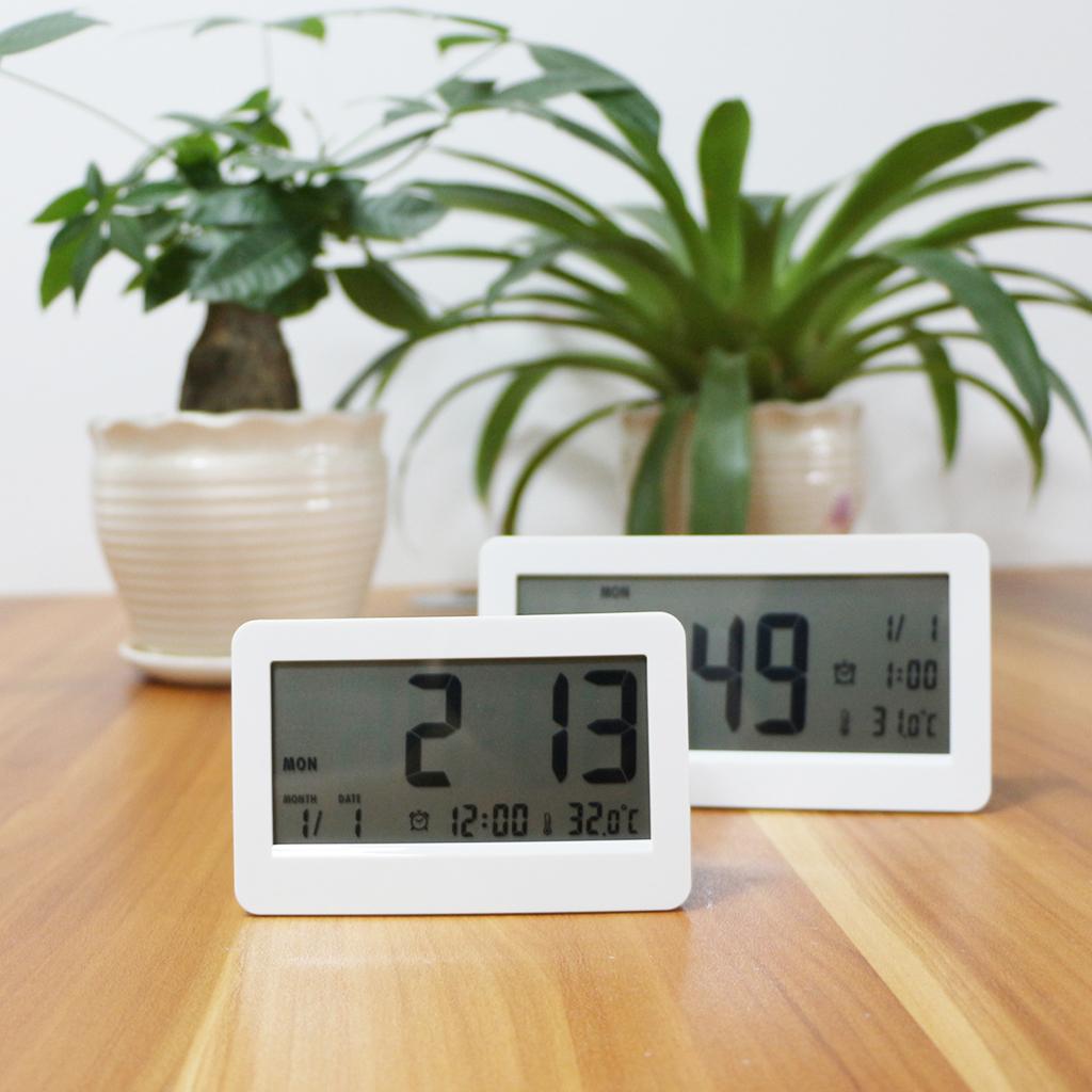 12/24 Mode Digital LCD Calender Desk Clock Temperature Office School White