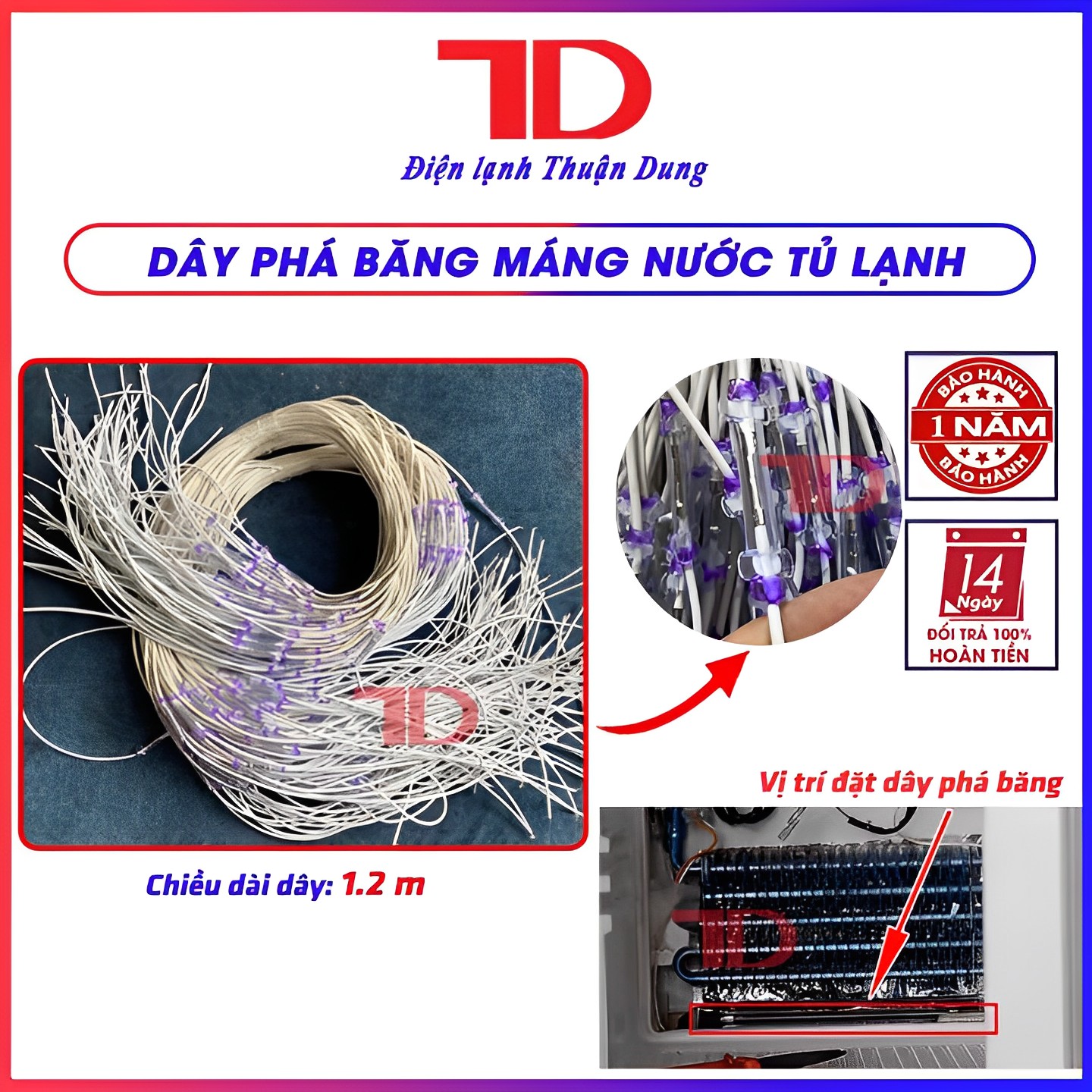 Dây trở sấy phá băng máng nước tủ lạnh - Điện Lạnh Thuận Dung