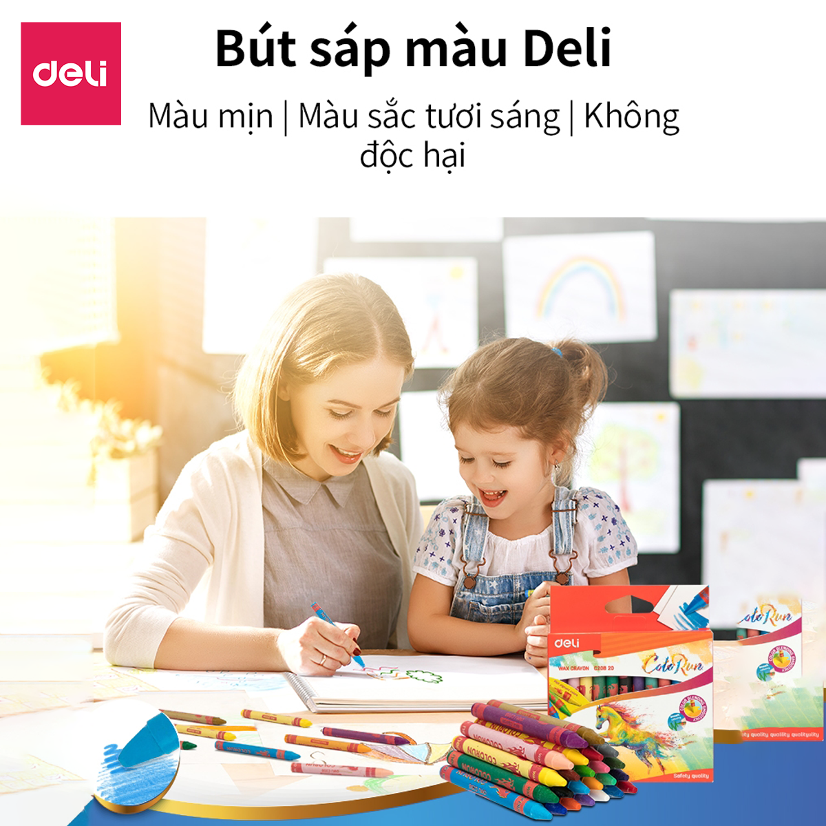 Bút sáp nến Deli - 12 màu/18 màu/24 màu - 1 hộp - EC20800/EC20810/EC20820