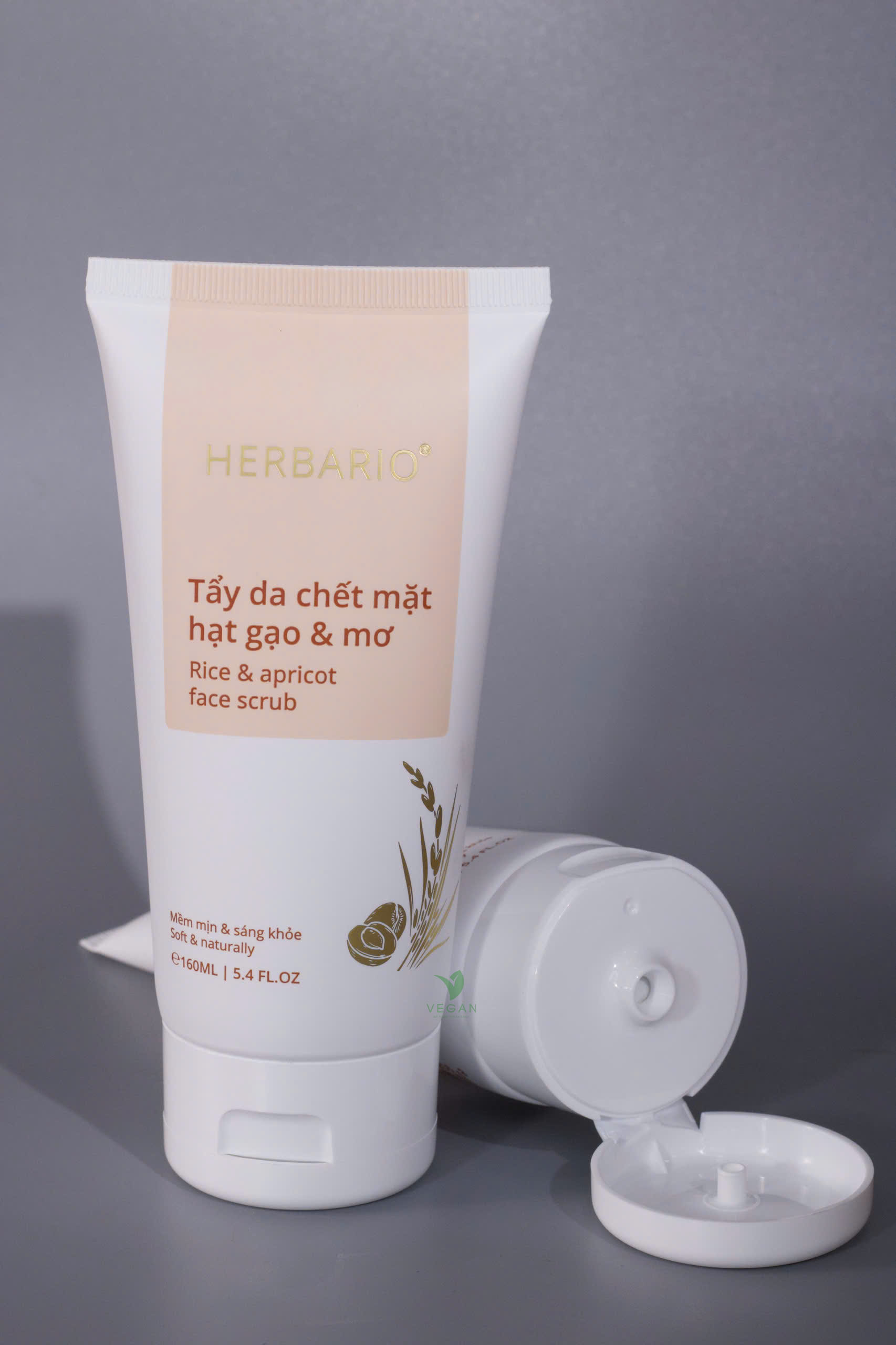 Tẩy da chết mặt hạt gạo &amp; mơ Herbario 160ml