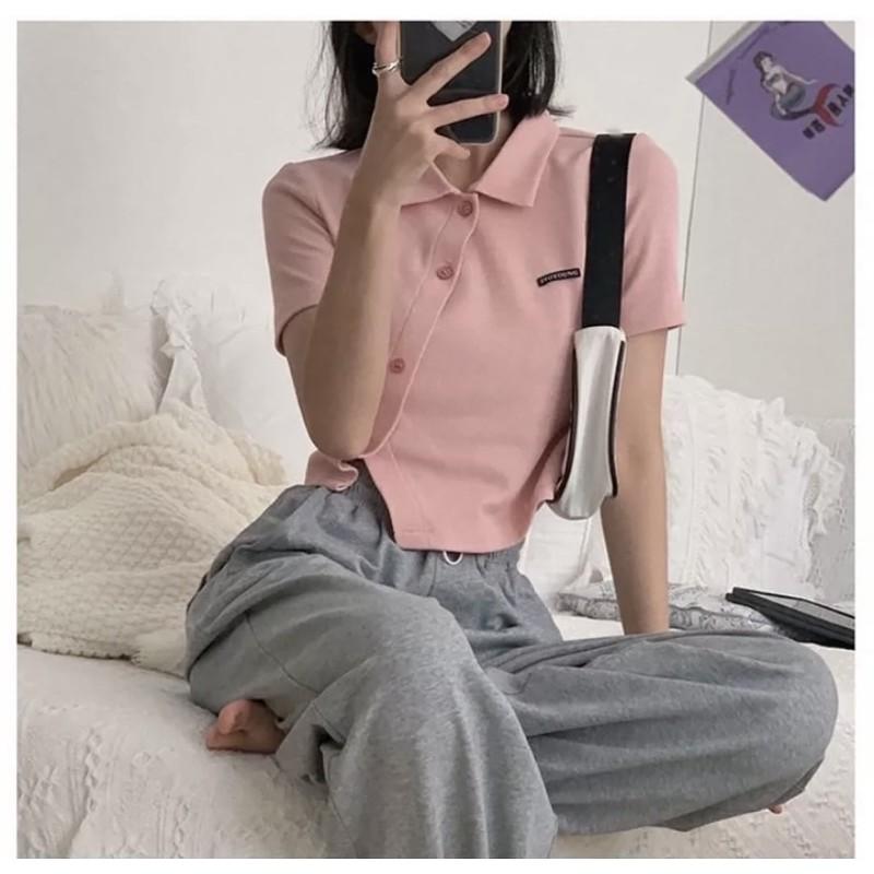 Áo croptop vạt xéo TOYOUNG chất thun gân mẫu 2021