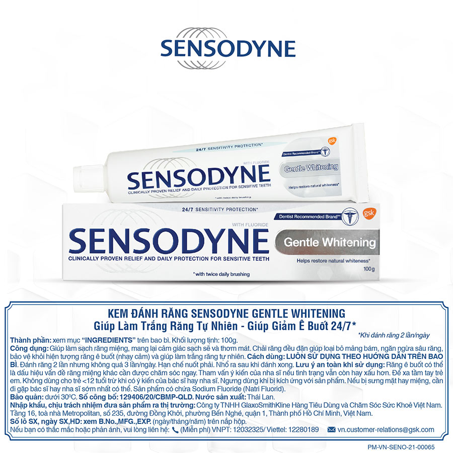 Kem Đánh Răng Sensodyne Gentle Whitening Làm Sáng Răng 100g