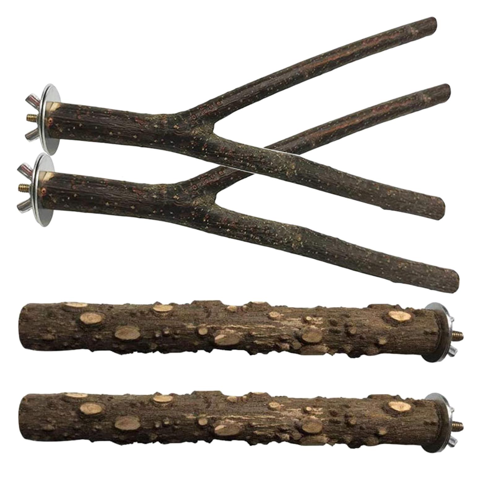 4 Pack Wooden Hanging Parrot Bird Stand Tree Branch Toys Perch Standing