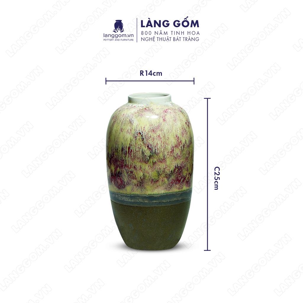 Bình hoa, lọ hoa Gốm sứ Bát Tràng cao cấp Men chảy dáng boom dùng làm quà tặng, trang trí - Làng Gốm Bát Tràng