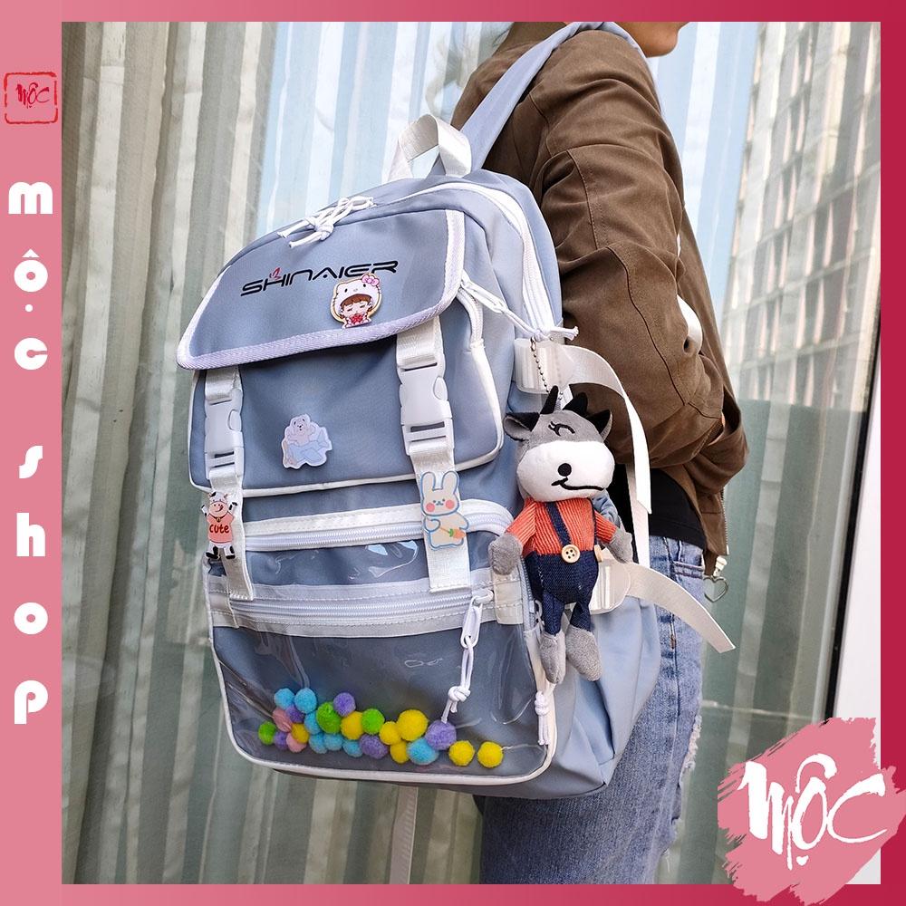 Balo ULZZANG, balo thời trang- BL223, nhiều ngăn, vải chống thấm nước- Tặng kèm Sticker, bóng, gấu