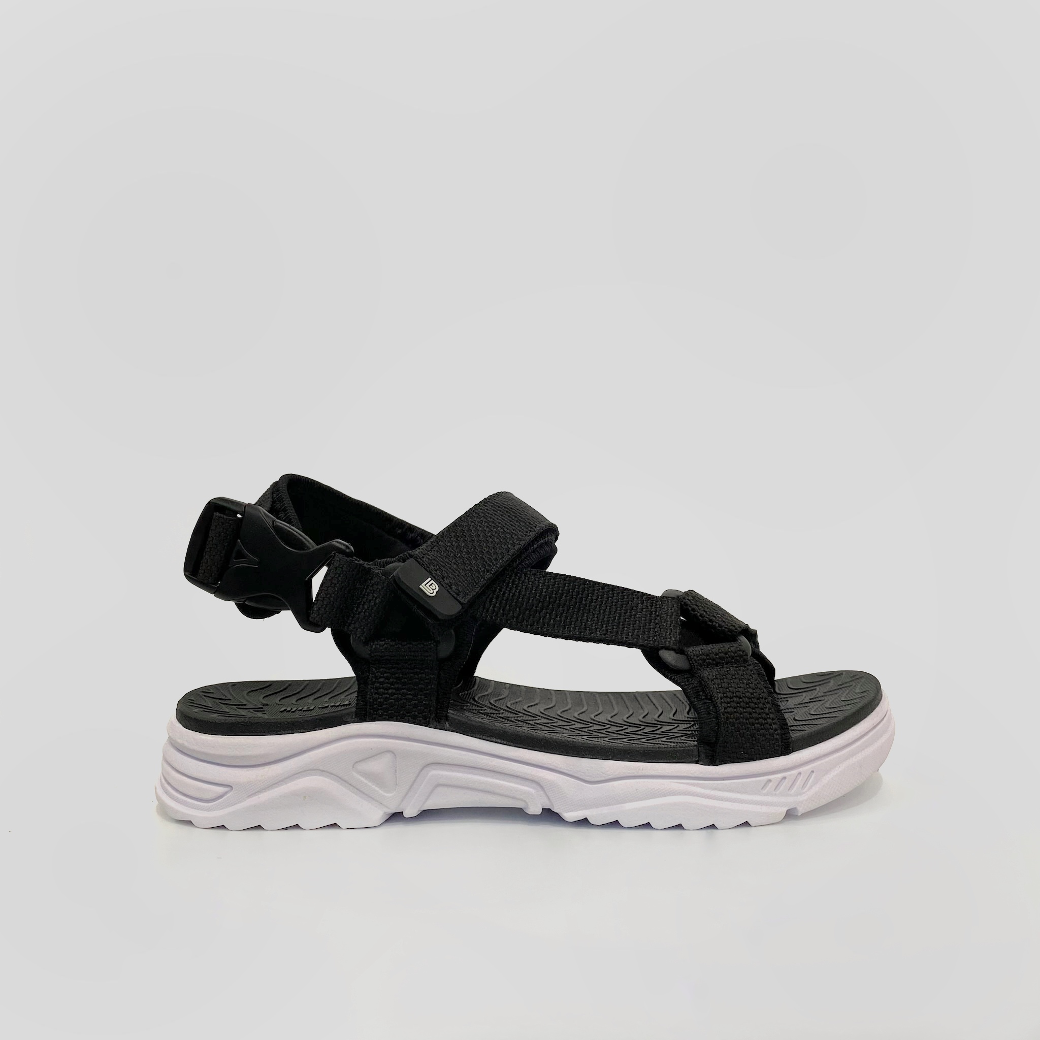 Giày Sandal Nam The Bily Quai Chéo - Đế Trắng Lót Đen Màu Đen BLDTMD01