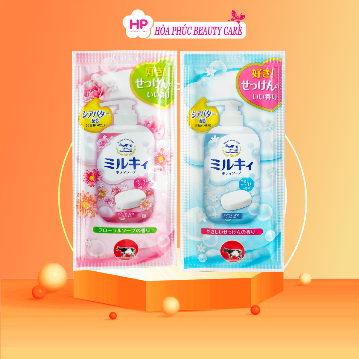 Set Mini - Sữa Tắm Dưỡng Trắng Mịn Da Chiết Xuất Sữa Bò Tươi Cow Milky Body Soap Floral ( 24mL)