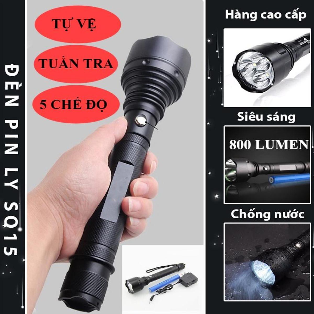 Đèn pin siêu sáng bản cao cấp S015 tích điện dung lượng lớn đèn pin mini bóng LED 5 chế độ sáng, vỏ hộp kim nhôm