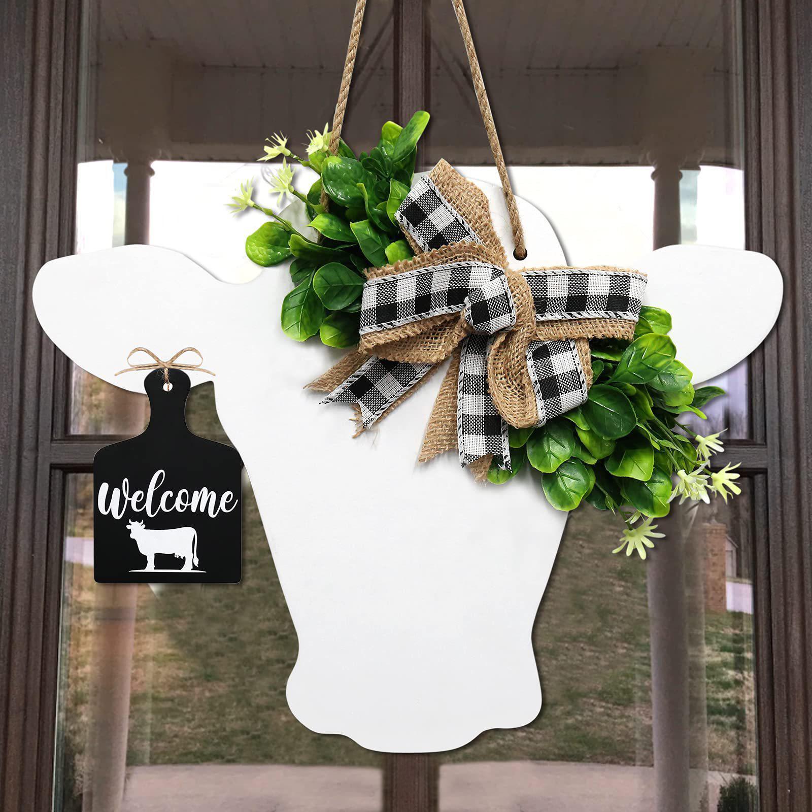 Cow Head Door Wreath Sign Hanging Welcome Sign for Indoor Ornaments Decor