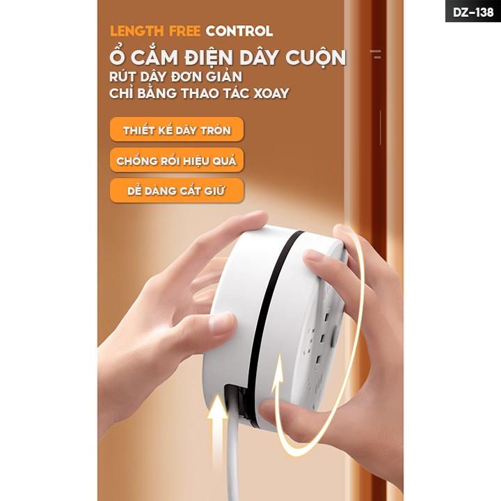 Ổ Cắm Điện Hình Tròn Đa Năng Dán Sticker Có Dây Rút Gọn Tiện Lợi Tiện Ích Thông Minh Nhiều Độ Dài Của Dây DZ-138
