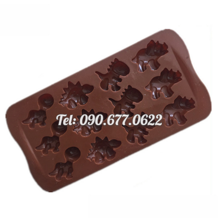 Khuôn silicone làm bánh, rau câu, socola, kẹo dẻo 12 con khủng long – Mã số 1566