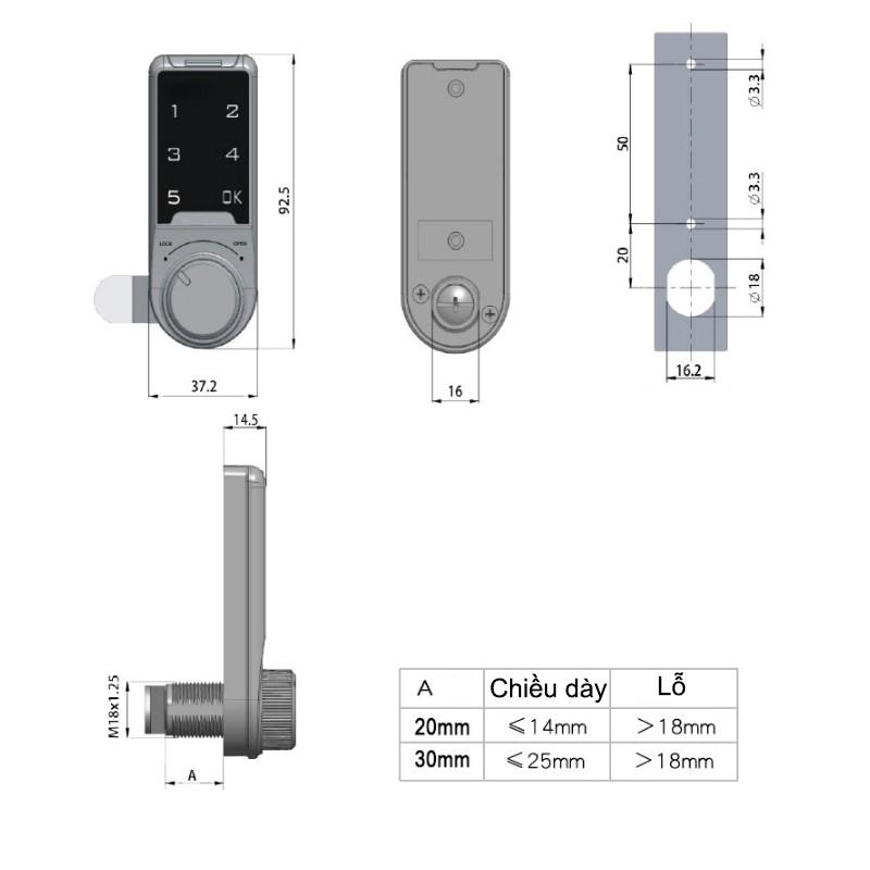 KHÓA SỐ ĐIỆN TỬ KP-ER CHO HÒM TỦ, NGĂN KÉO BÀN TỦ, CÓ THỂ THAY ĐỔI MÃ SỐ, LOẠI DÀI 20mm,30mm