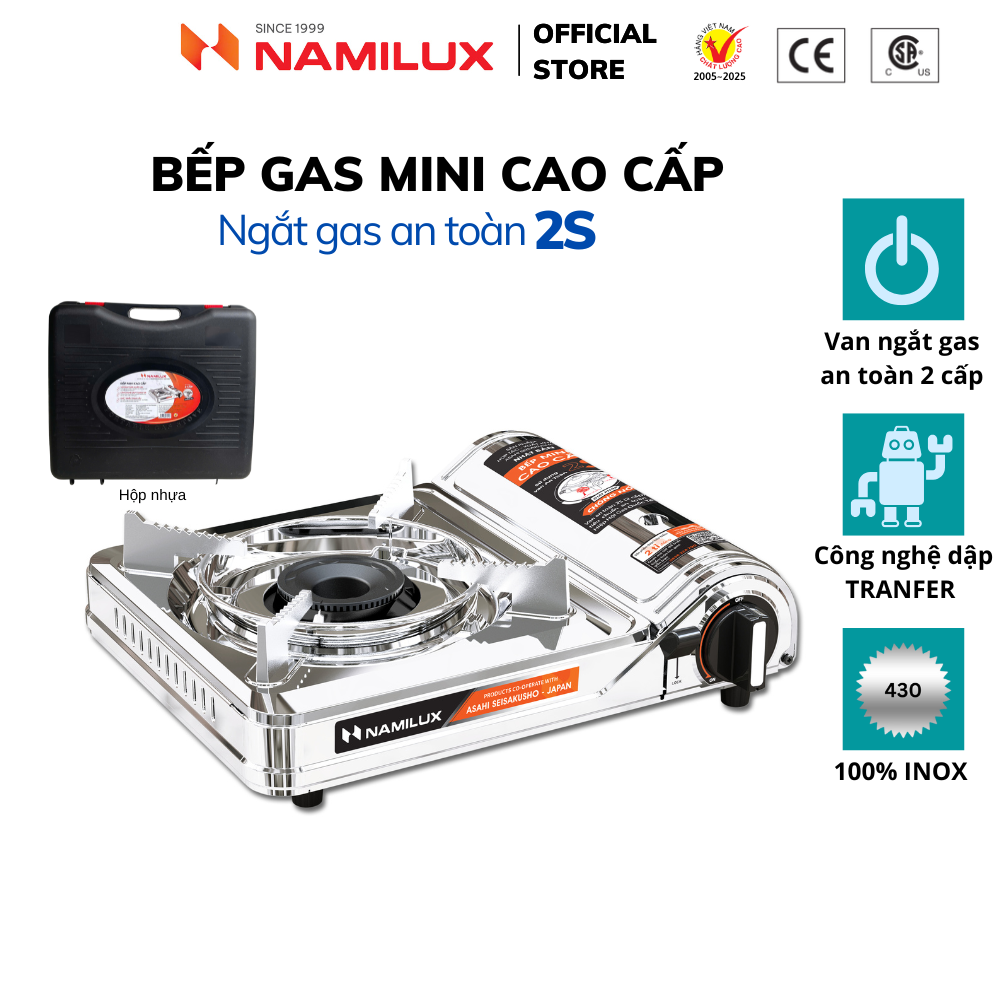 Bếp Gas Mini Cao Cấp Ngắt Gas An Toàn 2S │Giải Pháp Chống Nổ Lon Gas│Công Suất 2.6 Kw (2.200 kcal/giờ)│Hàng Chính Hãng