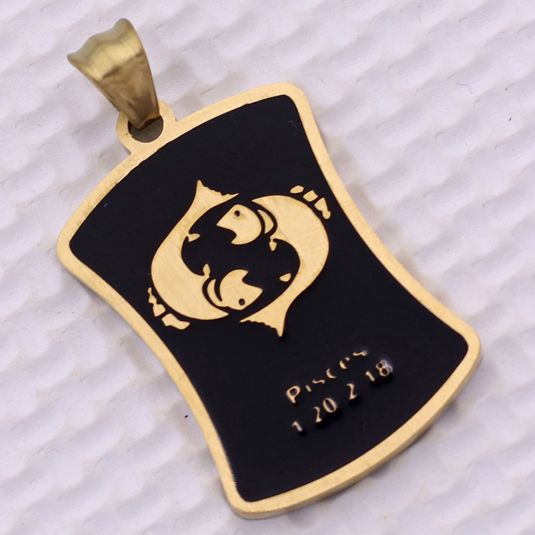 Mặt dây chuyền cung Song Ngư - Pisces inox vàng kèm vòng cổ dây da đen + móc inox vàng, Cung hoàng đạo