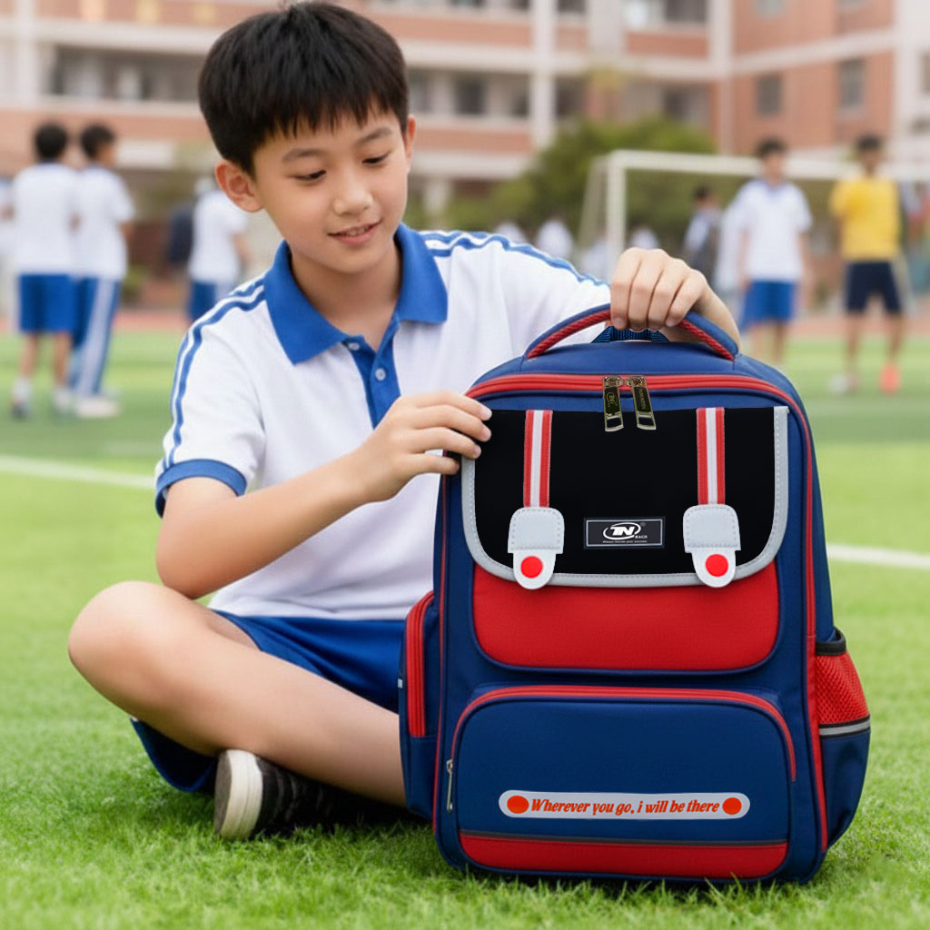 Balo học sinh cao cấp, chống nước TNbags Smart Red – Balo học sinh tiểu học nhiều ngăn mở 180 độ, đỏ xanh cá tính TN.B3110