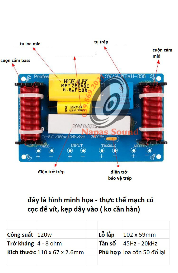 BỘ 02 MẠCH PHÂN TẦN WEAH338 - LẮP 1 BASS 1 MID 1 TRÉP - PHÂN TẦN LOA 3 ĐƯỜNG TIẾNG