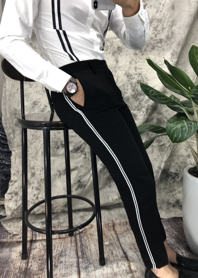 Quần Tây Nam Đen Kẻ Trắng KE01