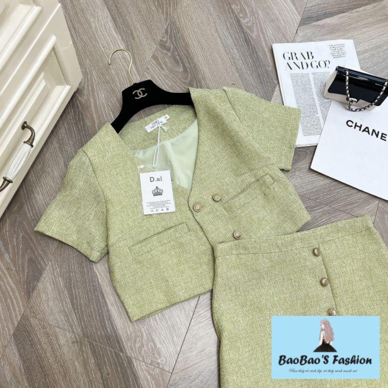 Set dạ cao cấp xanh lá thanh lịch