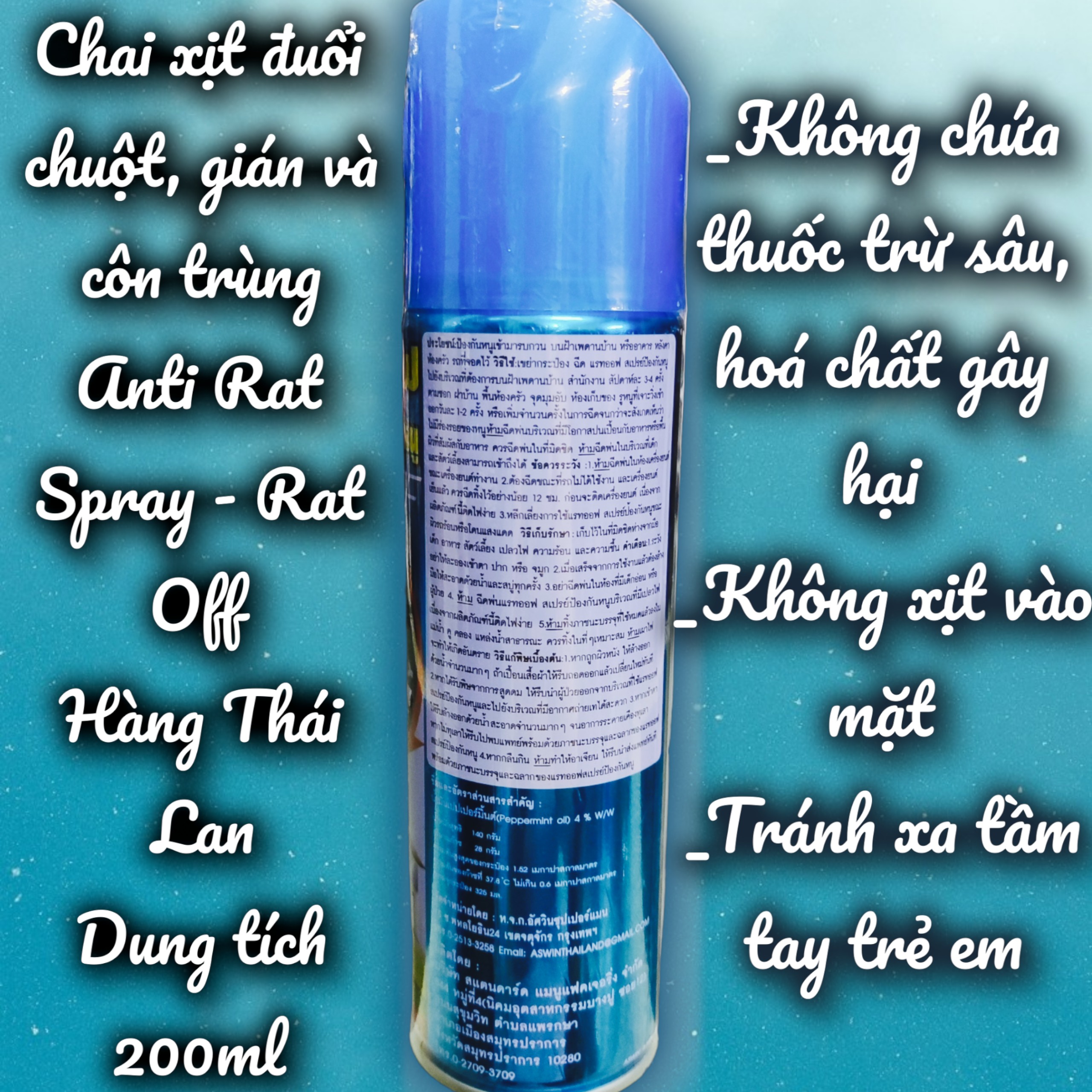 Chai xịt đuổi chuột, côn trùng Rat Off - Rat Spray - Hàng Thái Lan- An toàn, hiệu quả - dung tích 200ml