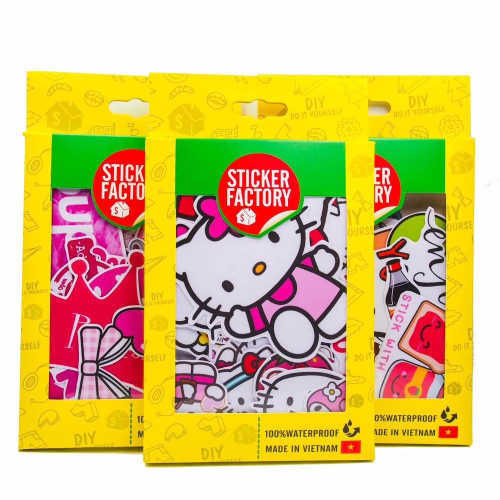 Combo 3 Hộp Sticker Hình Dán - DỄ THƯƠNG (Pink, Hello Kitty, Food and Drink)