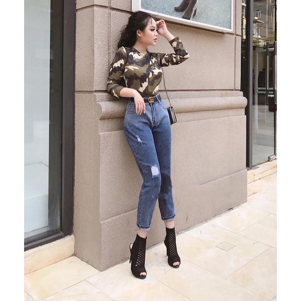 Quần jean 9 tấc BigSize Lưng cao, co dãn mạnh, rách loang siêu hot trend dành cho người béo 60kg 90kg 4167