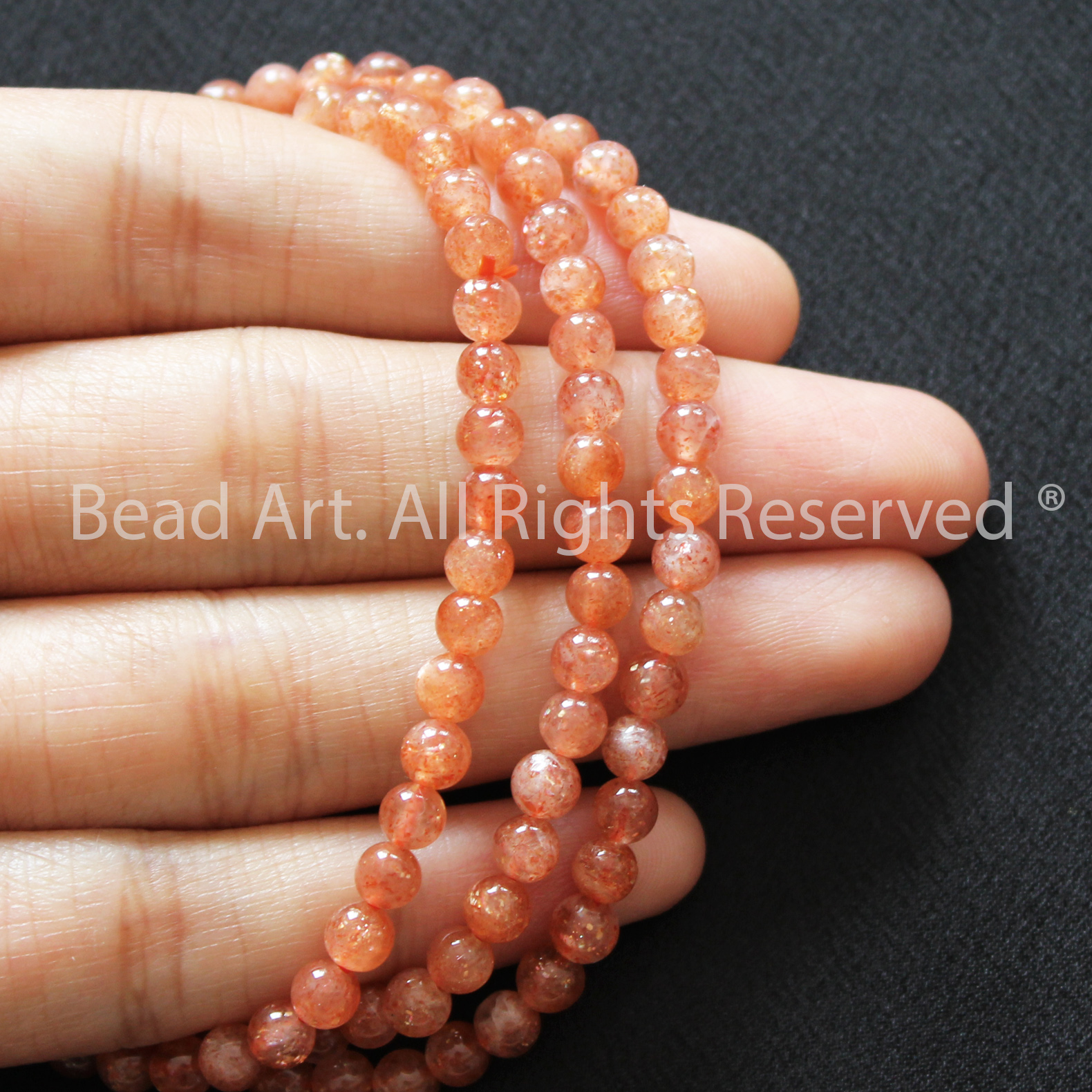 4MM Đá Sunstone, Đá Mặt Trời Tự Nhiên Màu Cam Loại A, Đá Phối Vòng Tay Phong Thuỷ, Chuỗi Hạt, Mệnh Hoả, Thổ - Bead Art