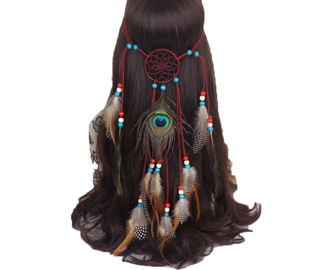 Băng đô lông vũ Ấn Độ, Chuỗi tóc tua rua Boho Mũ trùm đầu Dream Catcher
