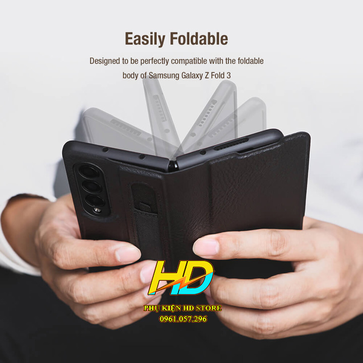 Bao da thật dành cho Samsung Galaxy Z Fold 3 5G Chính hãng Nillkin Aoge phong cách sang trọng cao cấp kèm khe cắm bút - Hàng chính hãng