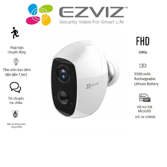 Camera IP Wifi ngoài trời EZVIZ C3A  FHD 1080P - Dùng Pin Sạc - đàm thoại 2 chiều - hàng chính hãng