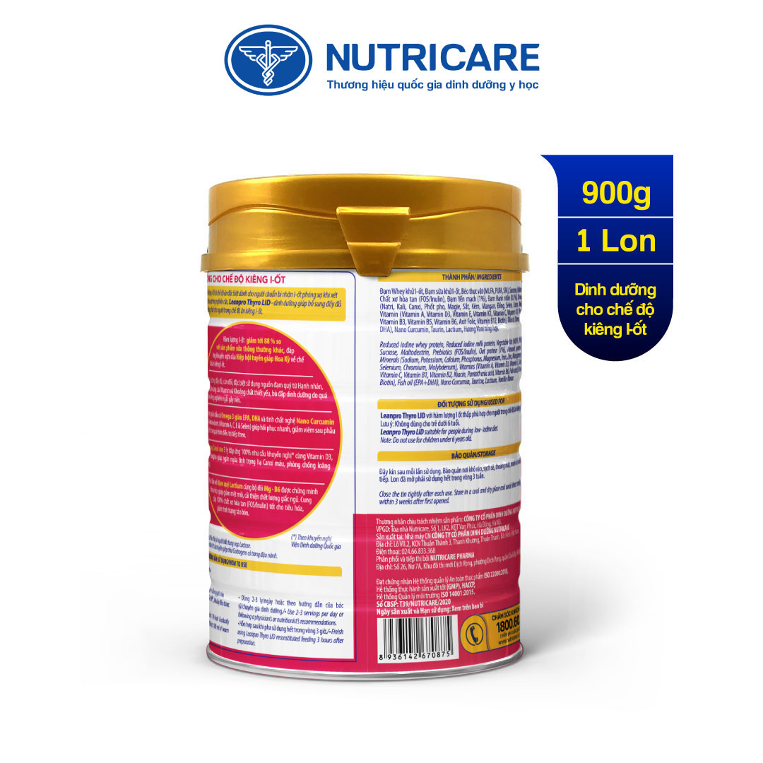 01 lon sữa Leanpro Thyro LID 900g - Dinh dưỡng cho bệnh cường giáp, giai đoạn kiêng I-ốt