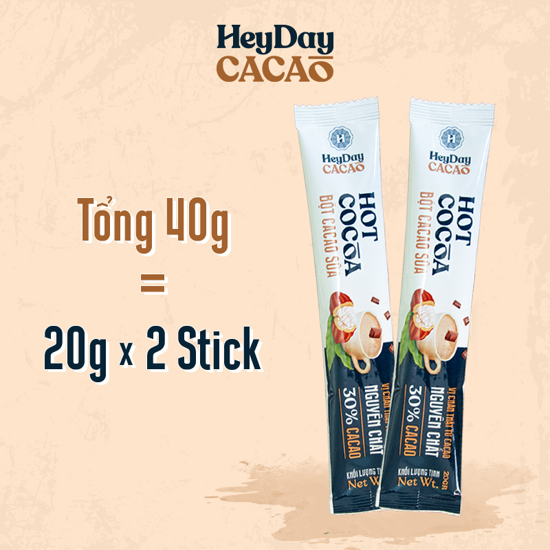 Bột Cacao Sữa Heyday - Combo 2 Gói tiện lợi 20g - Đậm vị chân thật từ cacao nguyên chất