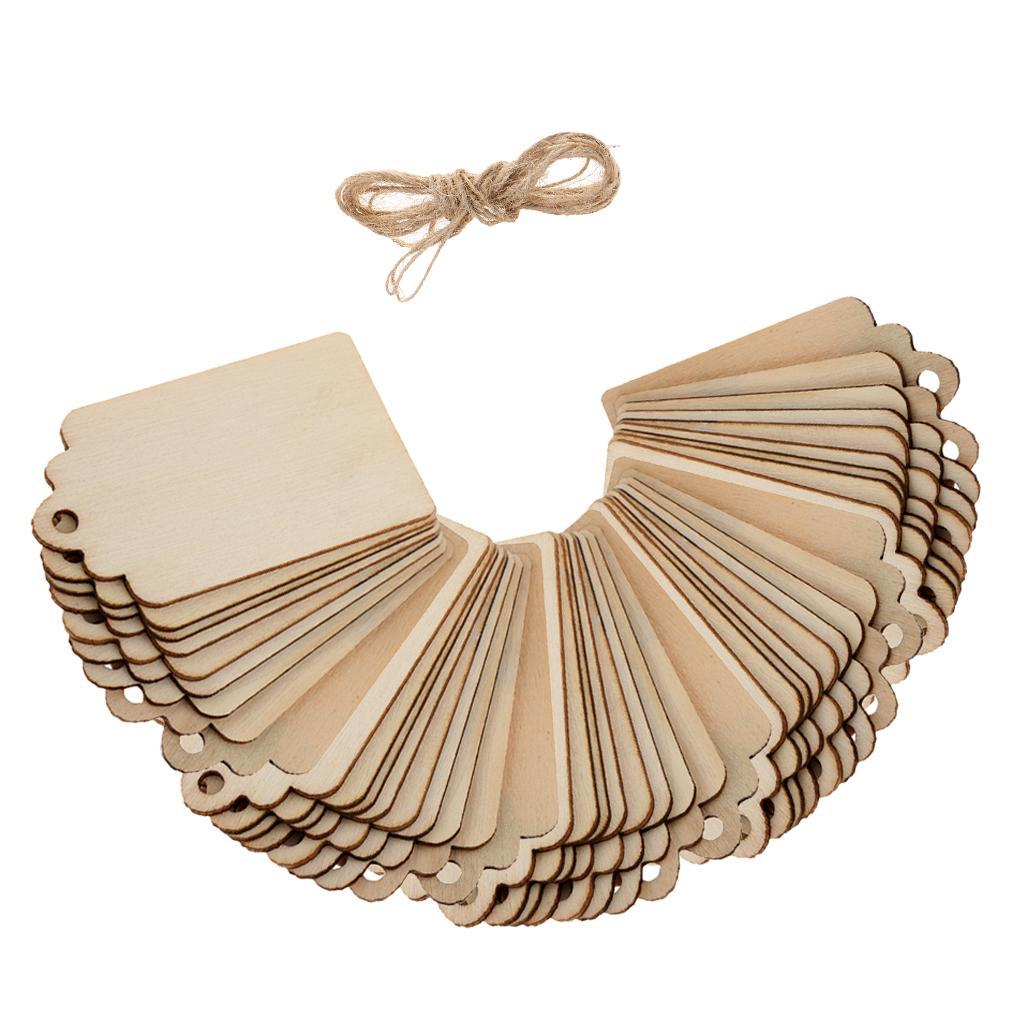 150Pcs Natural Blank Wooden Rectangle Gift Tags for Wedding Party with Rope