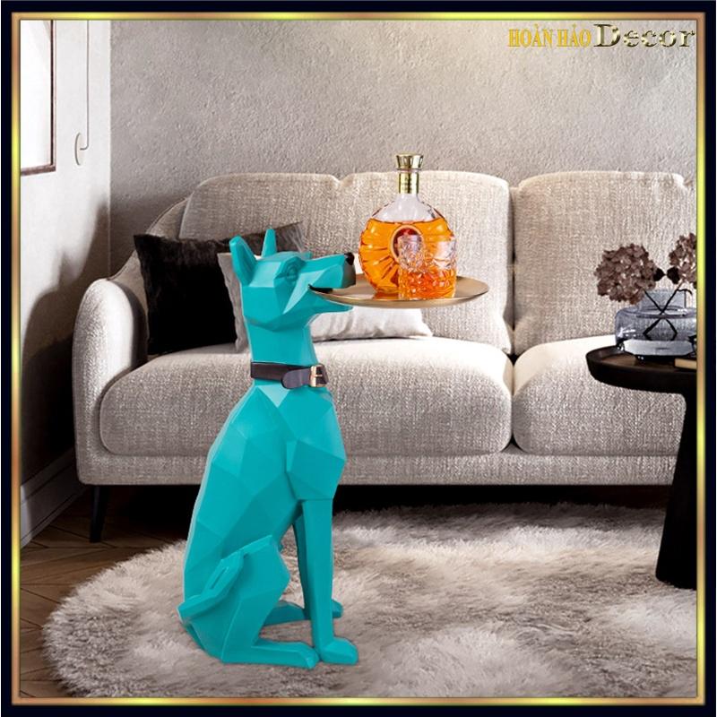 Tượng chó bồi bàn đỡ khay trang trí Kích thước: Dài 47cm x Rộng 33cm x Cao 64cm Đường kính khay: 26cm