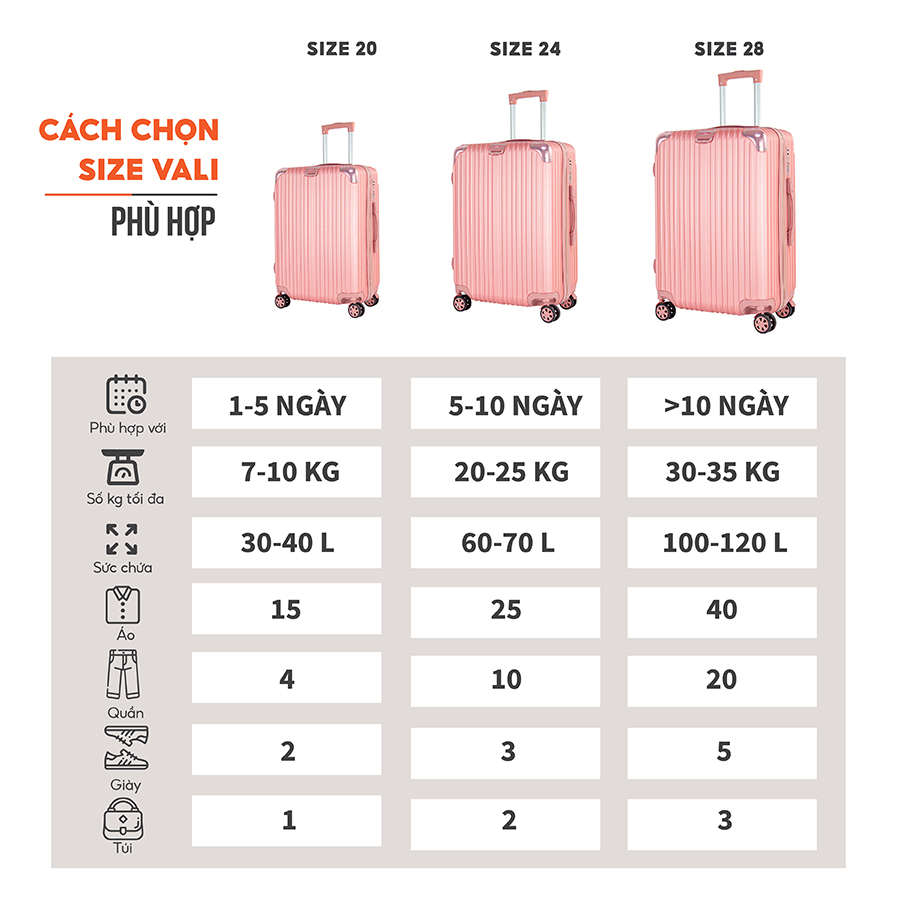 Vali du lịch BAMOZO 8809 MÀU BẠC size 20/24/28 , vali kéo nhựa bảo hành 5 năm