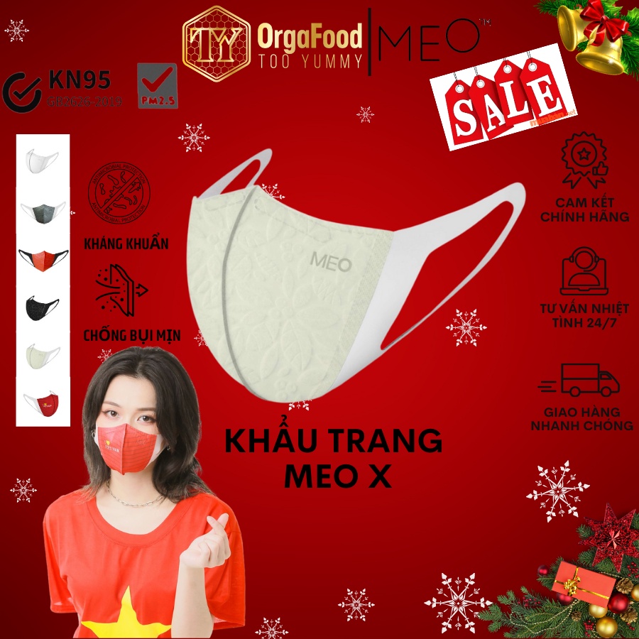 Khẩu trang 3D MEO X, kháng khuẩn và thời trang, thùng nhỏ 5 gói, gói 3 chiếc