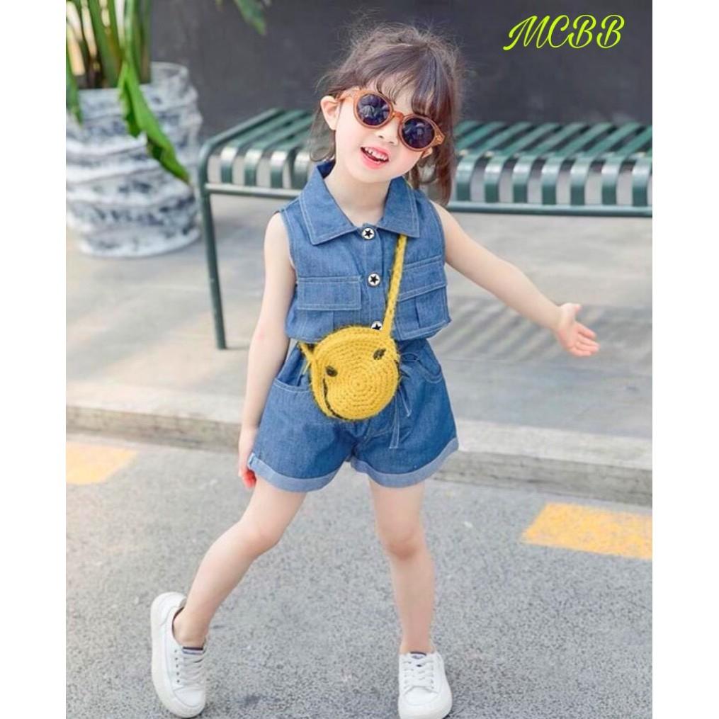 Bộ jean sort đùi bé gái jean cotton mềm mịn mát 2 màu như hình