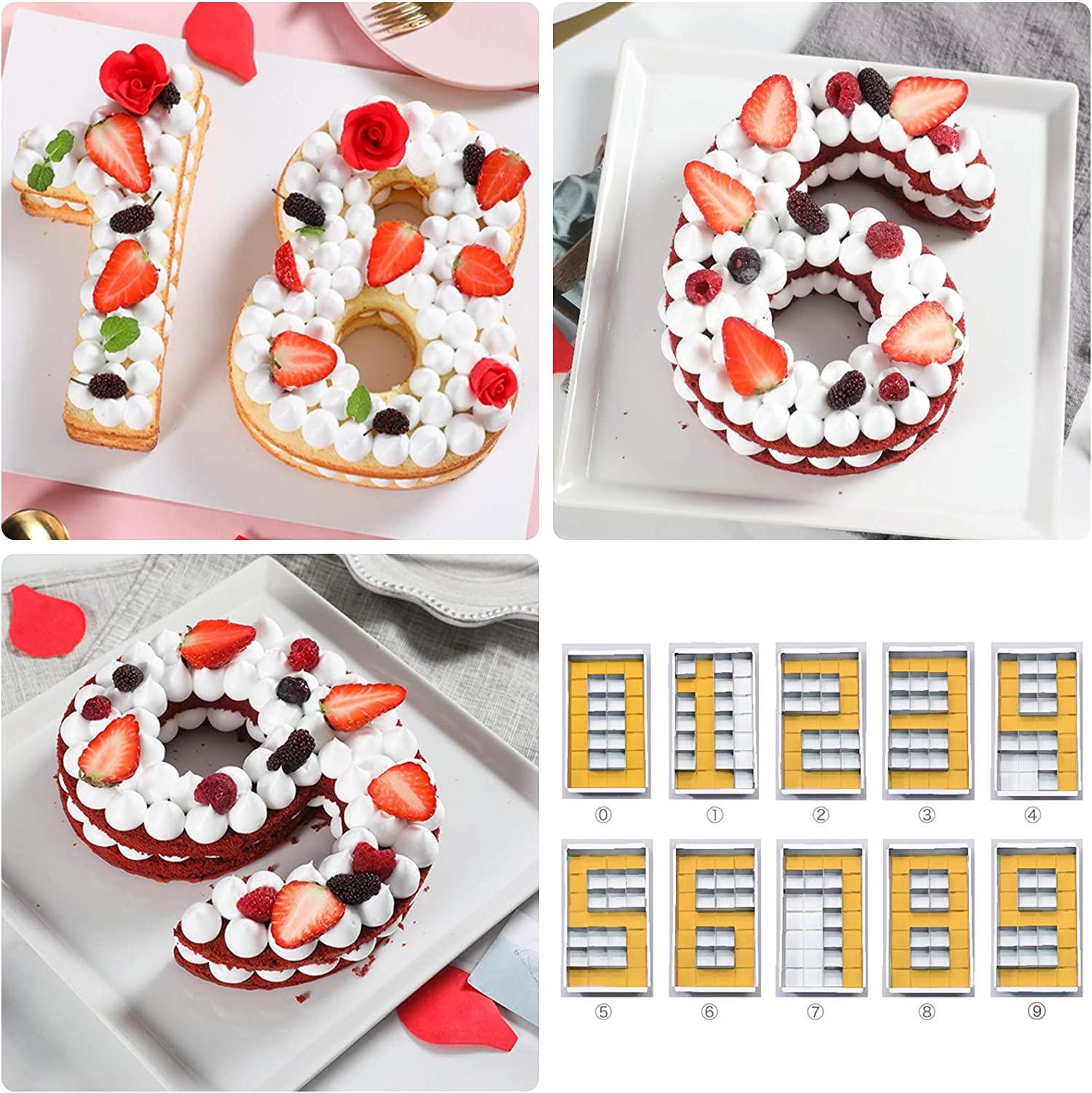 Khay nướng hình chữ nhật / Khuôn bánh và 12 khối hình vuông có thể tháo rời để làm bánh với bất kỳ số và chữ nào / Kết hợp miễn phí / DIY