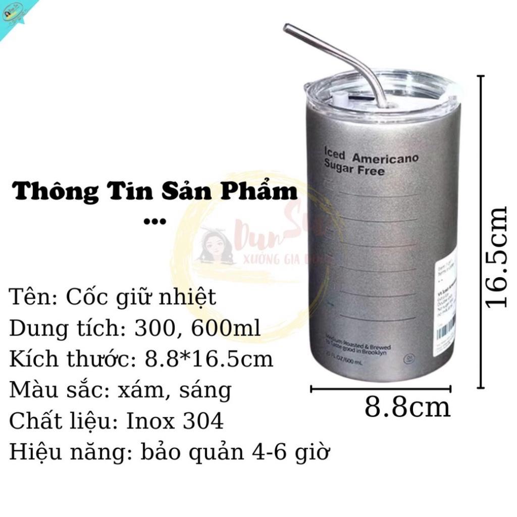 Cốc giữ nhiệt có ống hút chất liệu inox 304 cao cấp 2 màu trắng xám 600ML