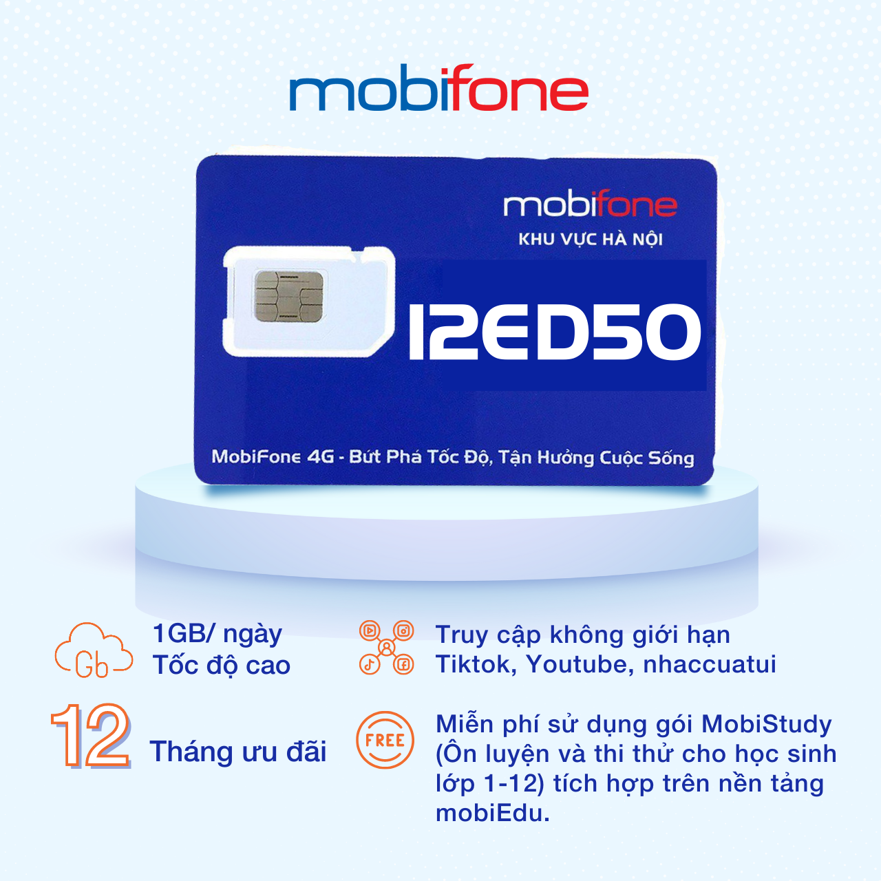 Sim trạng nguyên MobiFone chính hãng 12ED50 - Chuyên luyện thi