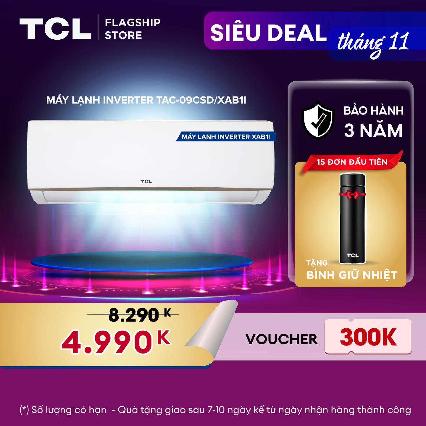 Máy lạnh TCL Inverter 1 HP TAC-09CSD/XAB1I  -  Máy lạnh 1 ngựa - Hàng Chính Hãng - Miễn phí giao hàng