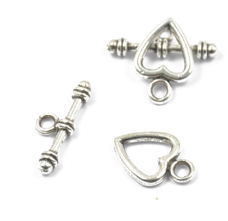 10 sets Antique Silver Heart Toggle Clasps Jewelry Making Findings