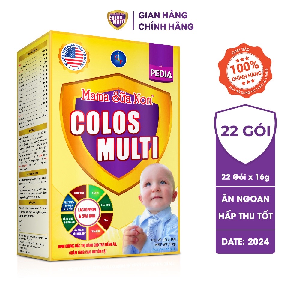 ￼ Sữa Non Colos Multi Pedia hộp 22 gói x 16g chuyên biệt dành cho bé biếng ăn, giúp bé ăn ngon tăng cân đều