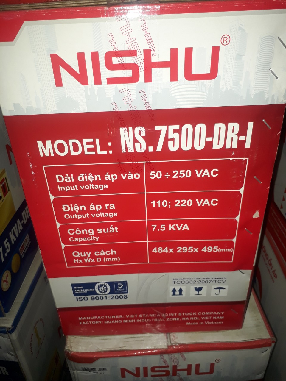 ỔN ÁP NISHU  7.5KW GIẢI 50-250V THM CÓ 3 ĐỒNG HỒ VÀ 2 Ổ CẮM