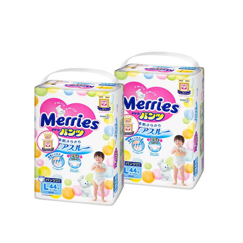 Combo 2 Tã/bỉm quần Merries size L - 44 miếng (Cho bé 9 - 14kg)