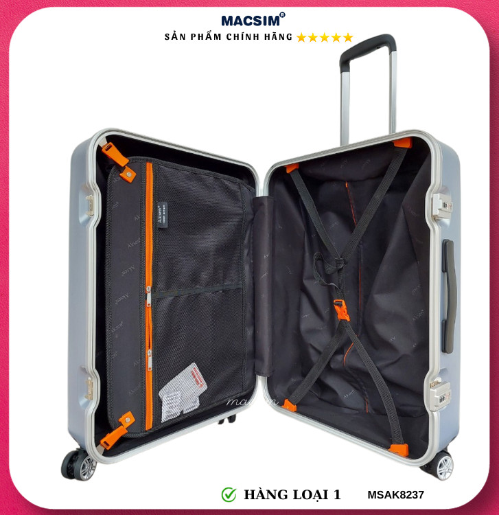 Vali cao cấp Macsim Aksen hàng loại 1 MSAK8237 cỡ 20inch ( màu bạc )