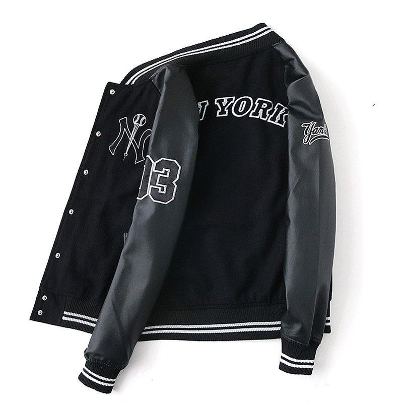 Áo khoác bomber Varsity Jacket thêu họa tiết NI 03 vải nỉ phối da 2 lớp, áo bomber bóng chày unisex nam nữ