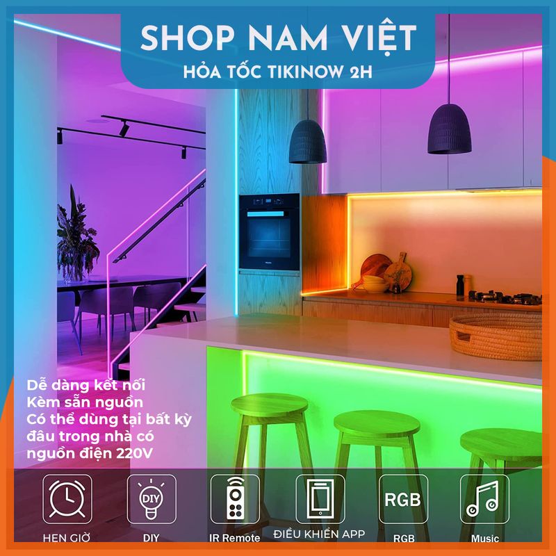 Dây Led Trang Trí NAVIVU 16 Triệu Màu Cảm Biến Nhạc, Chống Nước, Kết Nối Bluetooth Trang Trí Nhà Cửa