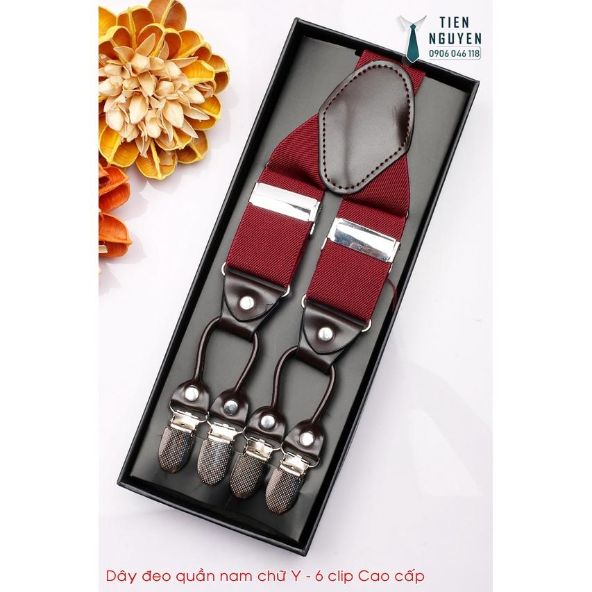 Dây đeo quần nam chữ Y 3.5cm 6 clip khóa kẹp - dây yếm quần nam cao cấp đỏ mận - Tien Nguyen