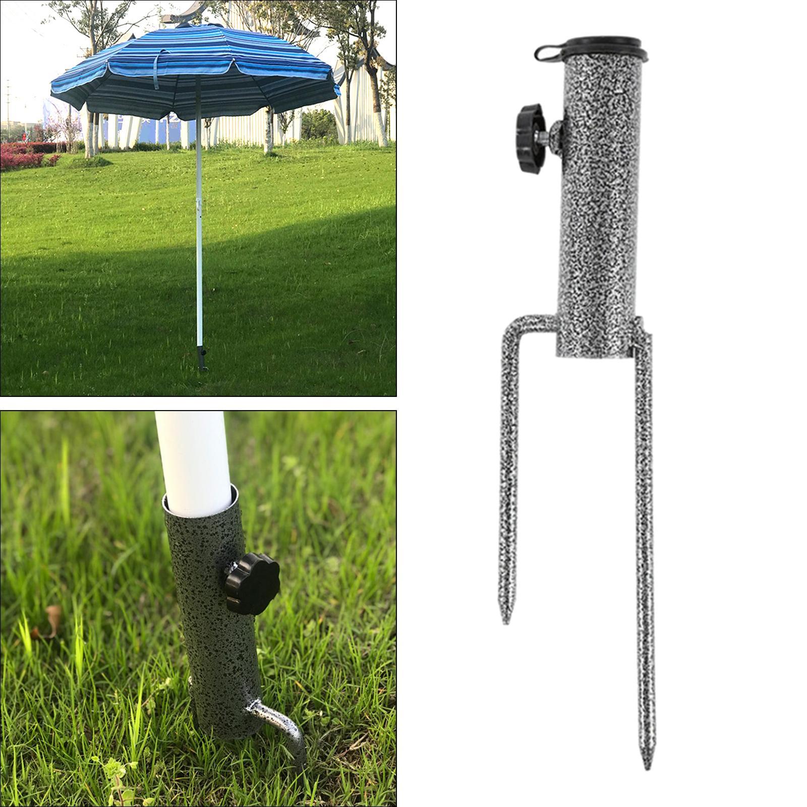 Parasol Umbrella Base Stand Outdoor Garden Metal Parasol Holder w/ 2 Forks